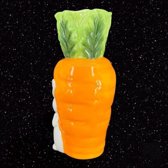 Ceramic Porcelain Bunny And Carrot Tall Vase 3D Figural Whimsical Vase 9"Tall - Picture 5 of 10